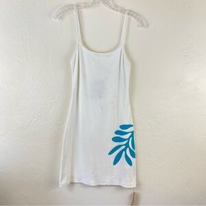 Reformation Small Mariana White Rib Knit Beach Kelp Spaghetti Strap Mini Dress.